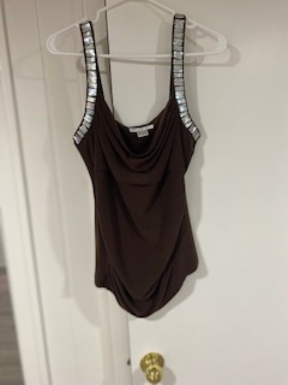 Vintage Bianca Nygard Brown Cowl Neck Tank Top with Embellished Straps - Size M